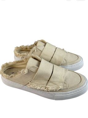 ZARA Trafaluc Women’s Canvas Sneakers US 6.5/EU 37 Beige Frayed Slip-On Shoes
